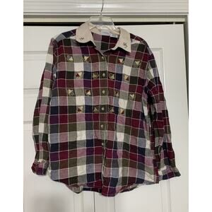 Vintage Bobbie Brooks Patchwork Embroidered Fall Leaves Button Up Shirt XL
